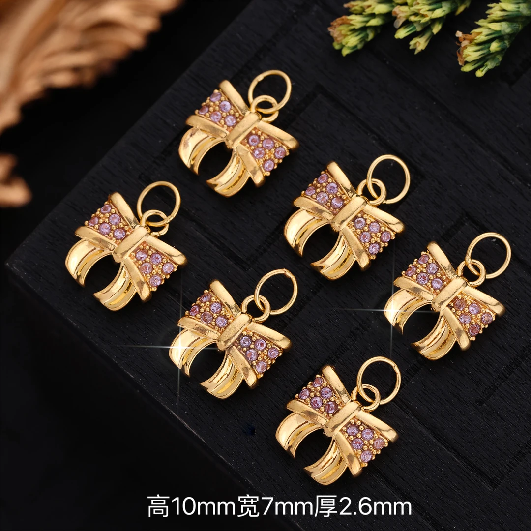 【来福工厂】18k金豪镶薰衣草紫色蝴蝶结显白气质款吊坠提溜DIY配饰