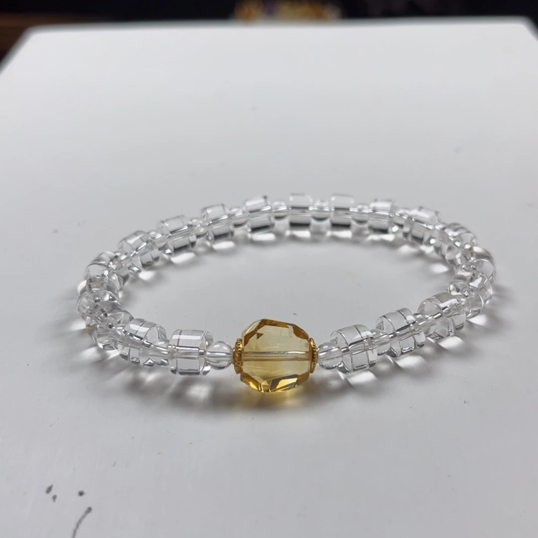 未镶嵌水晶手链双A晶体白水晶搭黄水晶钻切手链