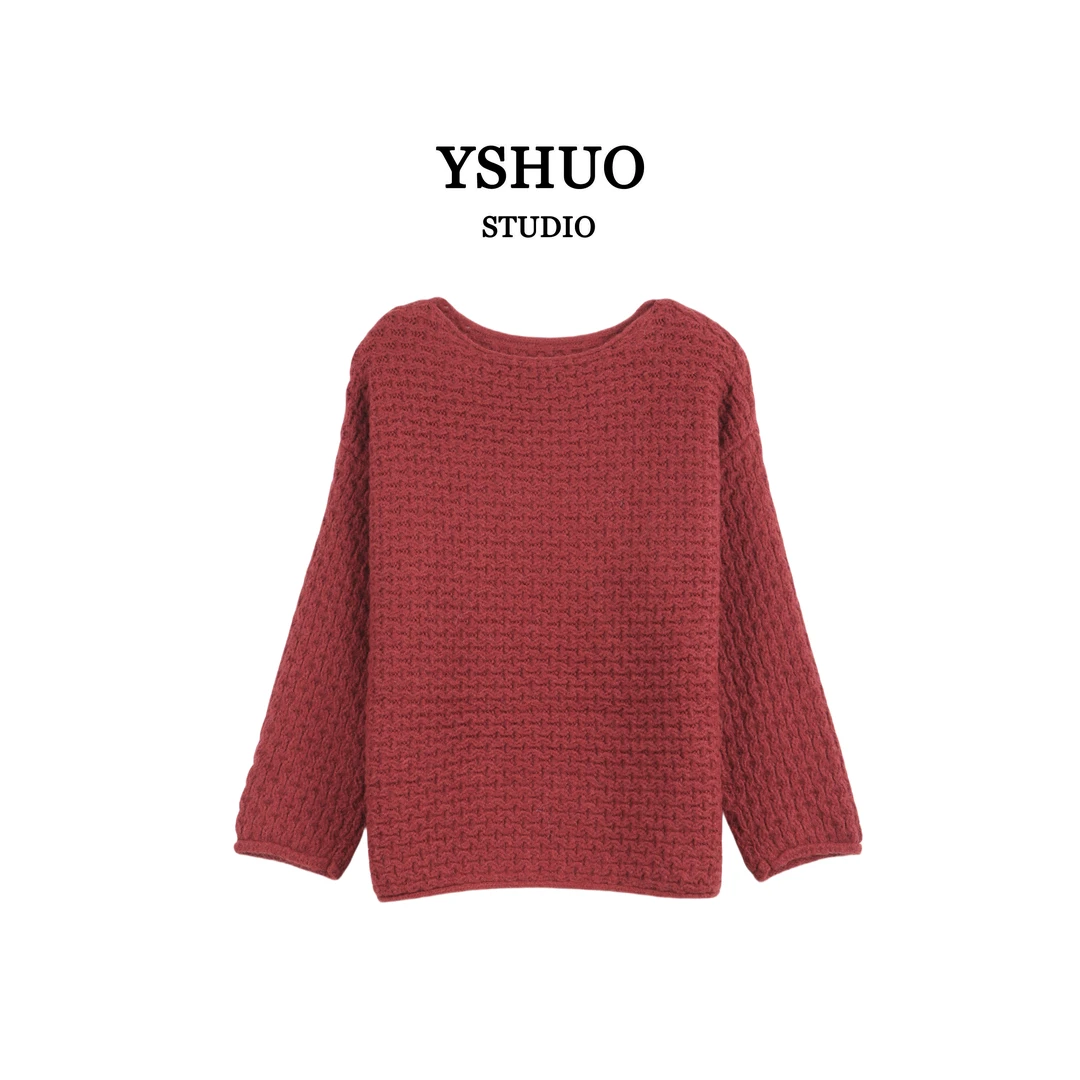 YSHUO【红红推荐】慵懒风微笑领厚实宽松套头毛衣 24880