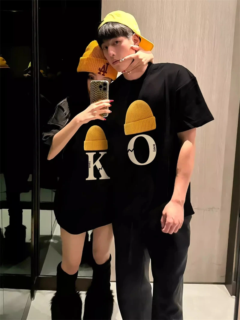 海外订单尾货~剪标撤回外贸纯棉复古字母印花短袖T恤男女情侣上衣