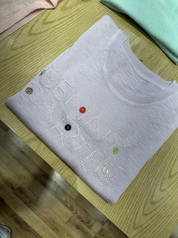 秋冬短袖印花薄款刺绣百搭字母毛针织衫衫夏季女毛衣