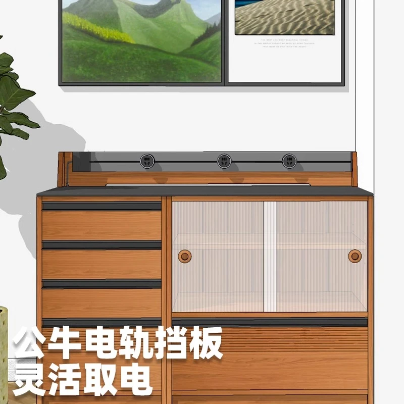 集物全实木落地组合半墙餐边柜厨房咖啡大师靠墙原木碗酒橱餐厅柜