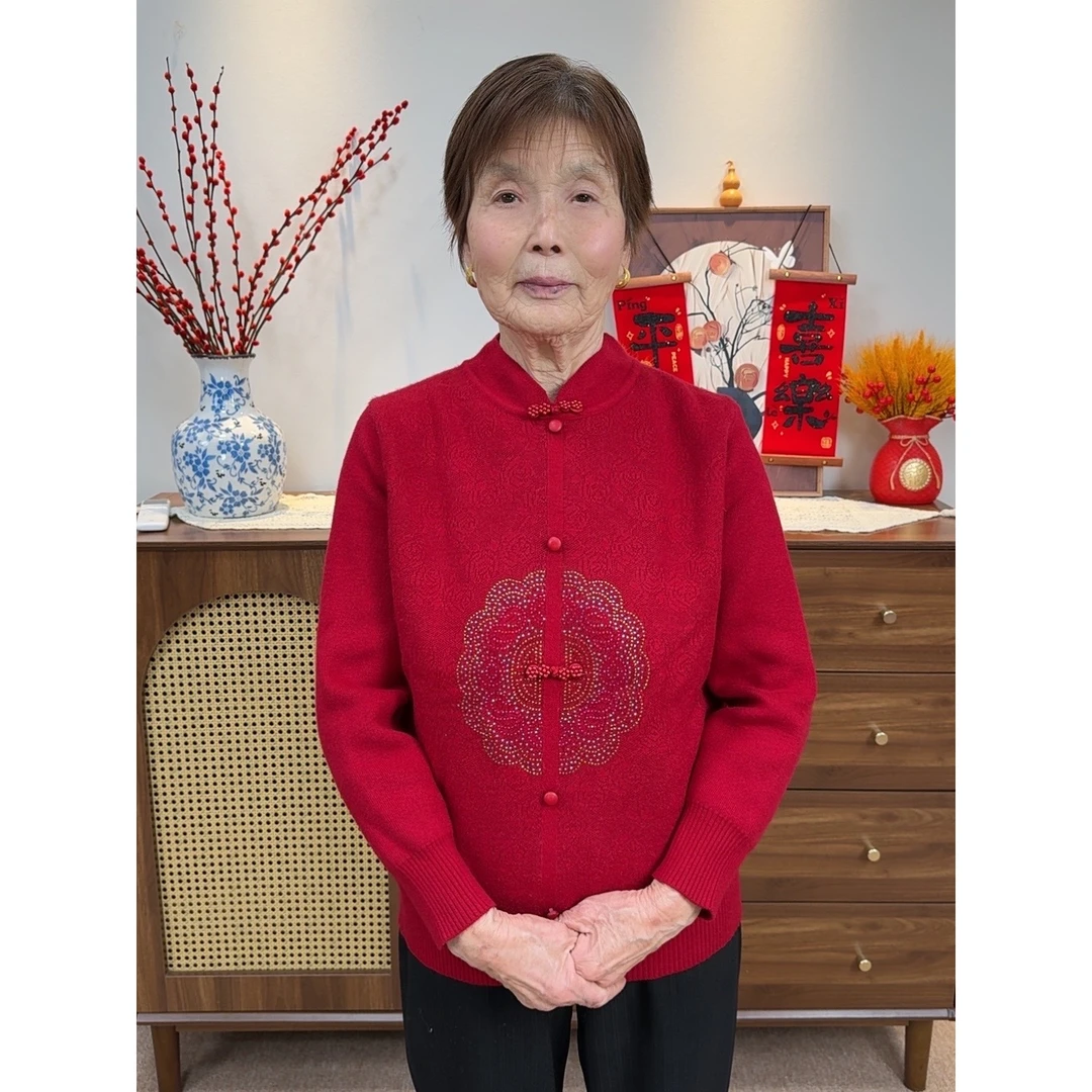 奶奶冬装毛衣加绒加厚打底衫中老年女时尚国风上衣一体绒保暖内搭