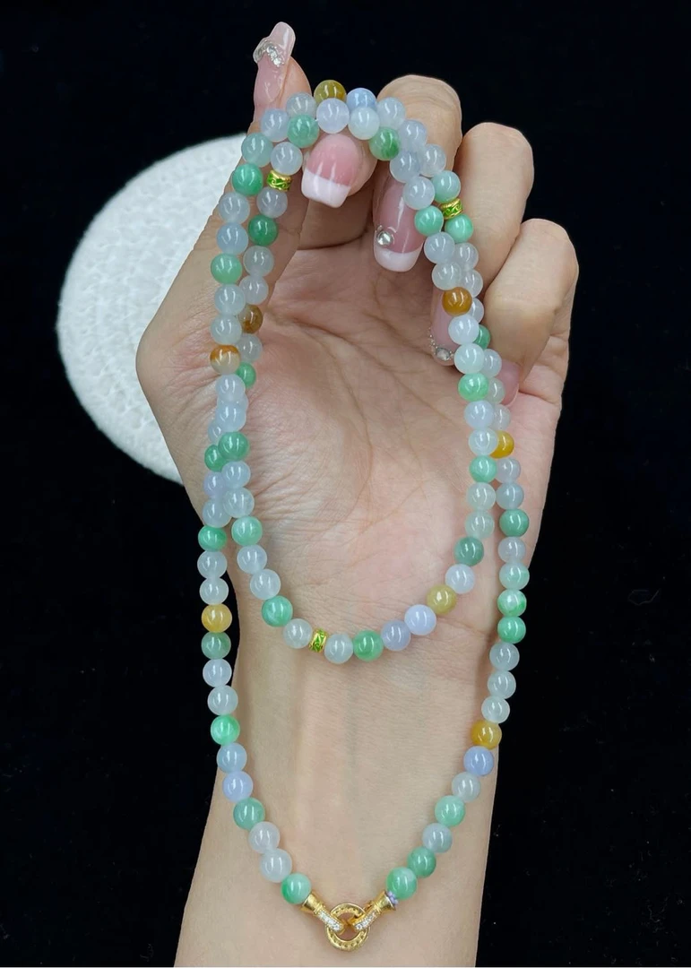 天然翡翠A货春彩项链