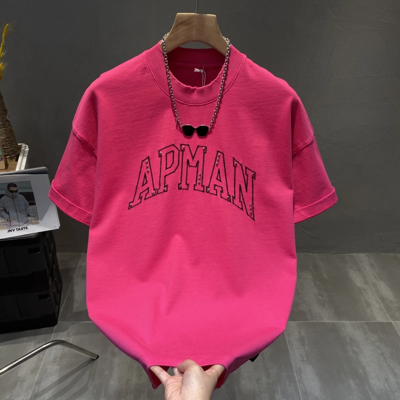 潮牌重磅纯棉铆钉短袖T恤男2025夏季新款宽松时尚百搭情侣半截袖t