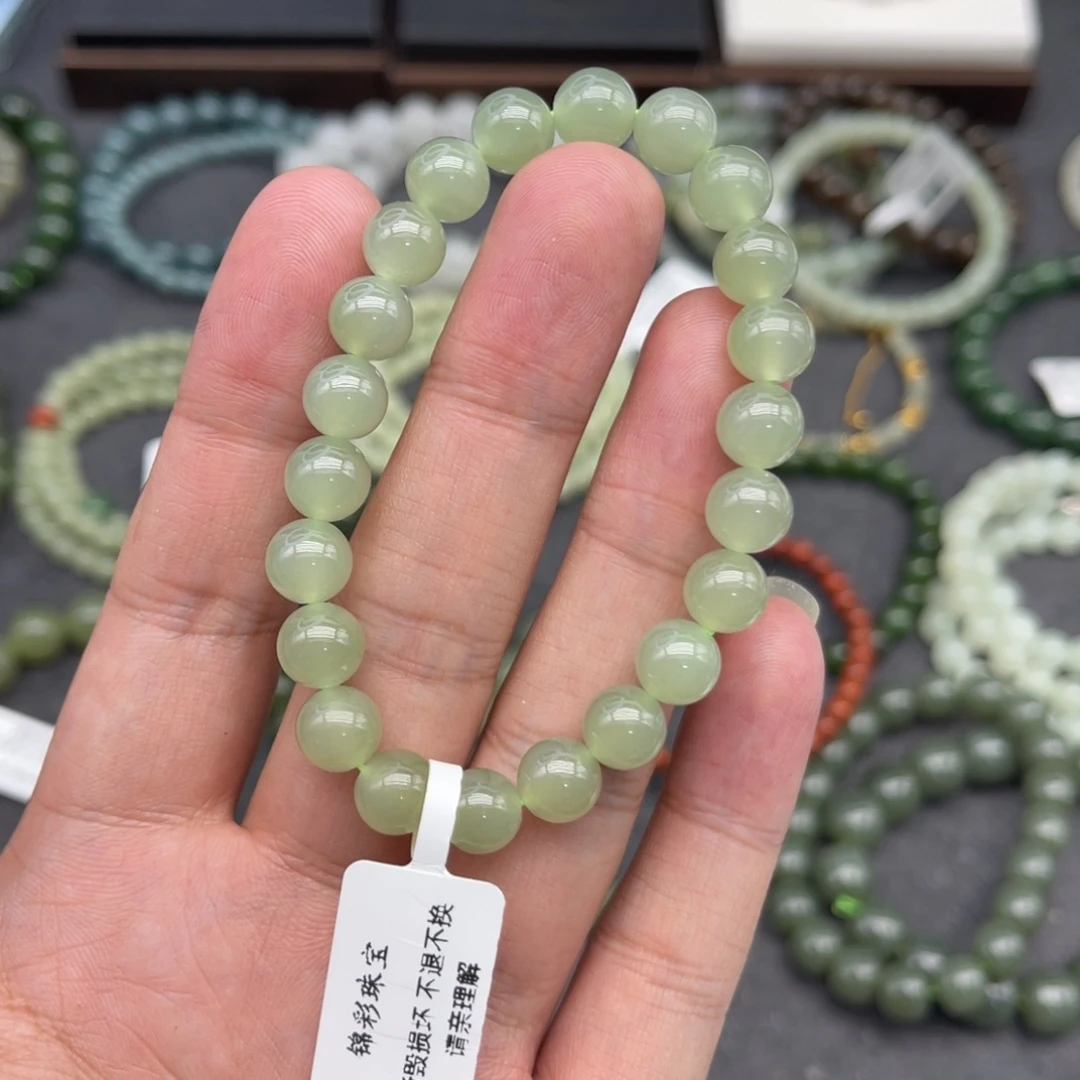 和田玉未镶嵌手串卡8高冰晴水