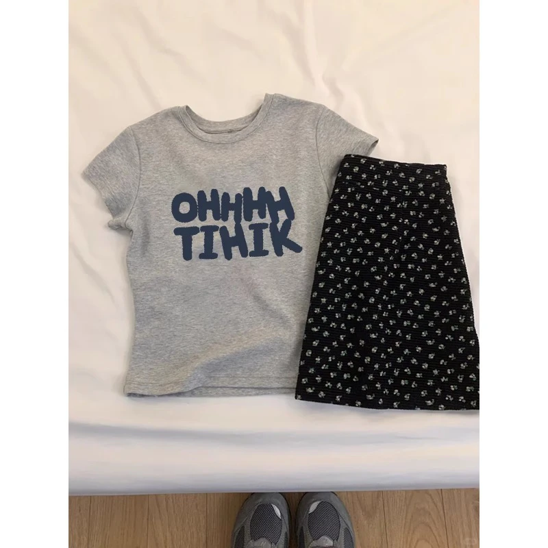 韩系黑色小碎花半身裙女2025夏季新款半裙小个子百搭a字裙子短裙