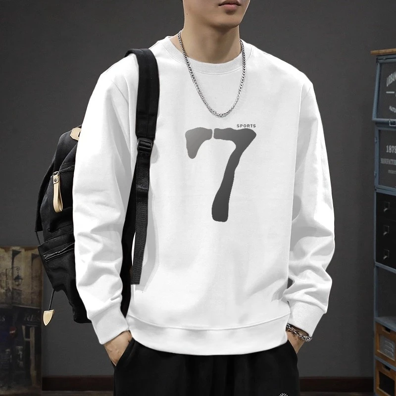 仓石一树潮牌幸运7圆领卫衣男士秋冬季ins印花时尚打底长袖上衣服