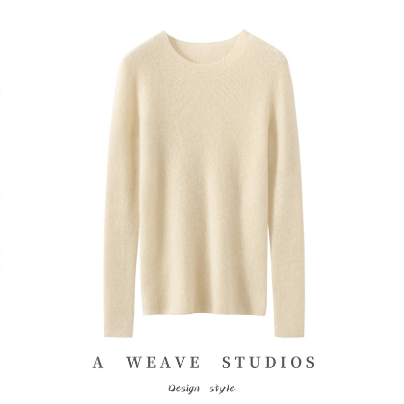 【100羊绒】纯山羊绒衫女圆领修身打底衫一线成衣内搭毛衣针织衫