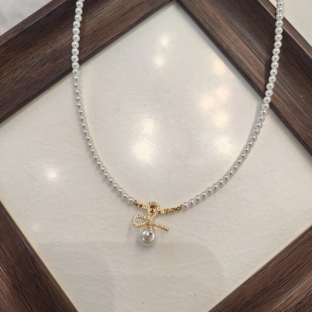 铜合金仿珍珠项链 香槟色耳环气质轻奢项链202