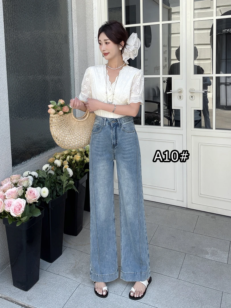 2025年夏季新款窄版直筒薄款牛仔裤女高腰百搭显瘦宽松垂感牛仔裤