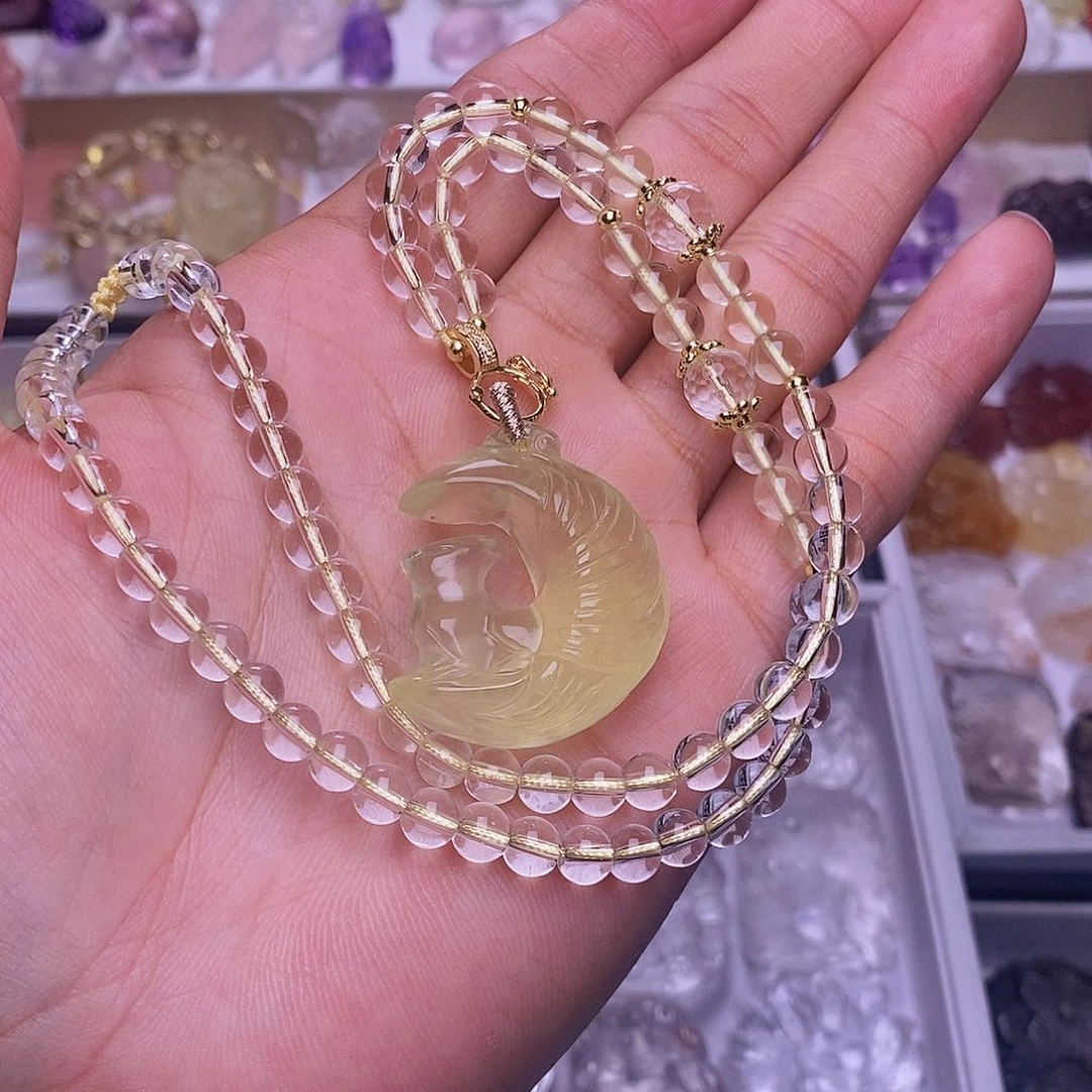 水晶颈饰未镶嵌黄水月亮狐吊坠 送链子