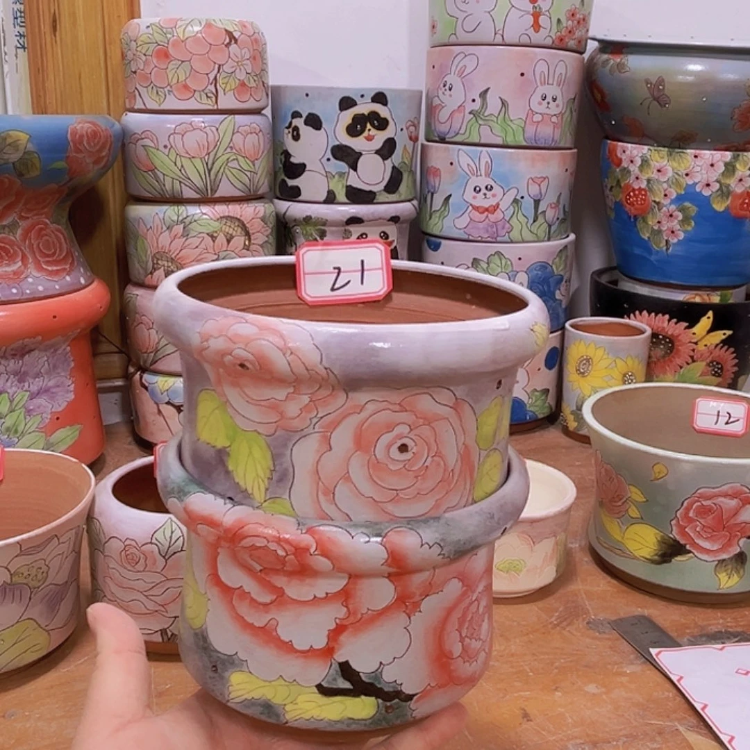 花盆景德镇多肉手绘花盆瑕疵