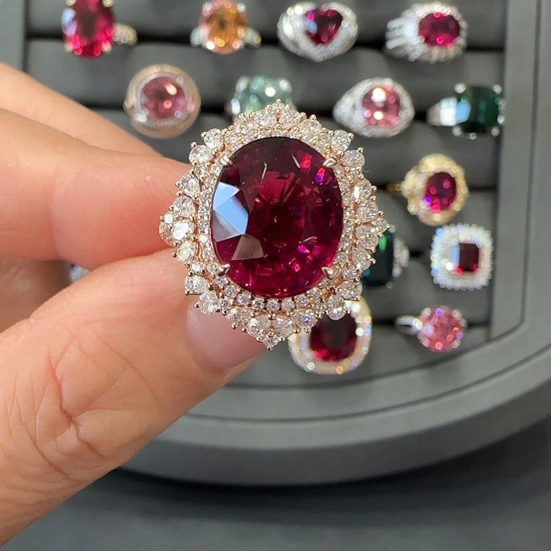 碧玺18K金镶嵌戒指6.19ct