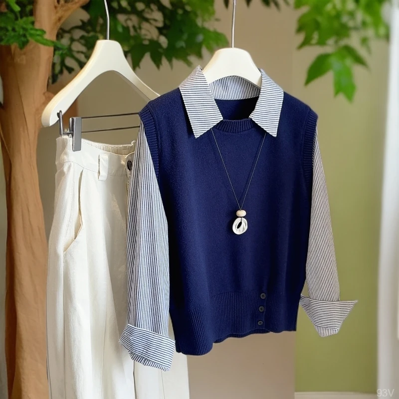 假两件拼接设计感2025秋冬新款韩系chic慵懒风宽松显瘦针织上衣女