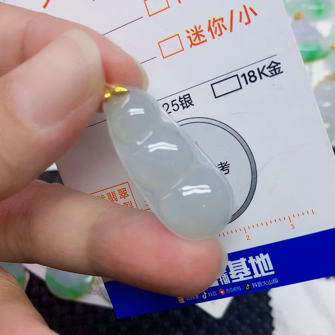 翡翠18K金镶嵌颈饰豆子