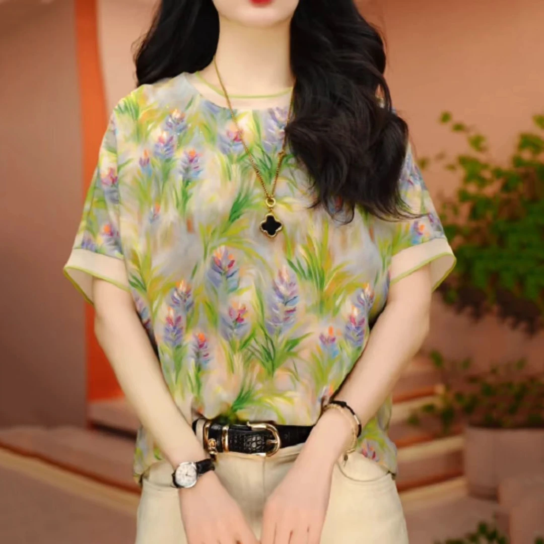 【粉丝专享】短袖女夏季印花T恤百搭遮肚子宽松显瘦上衣休闲小衫272