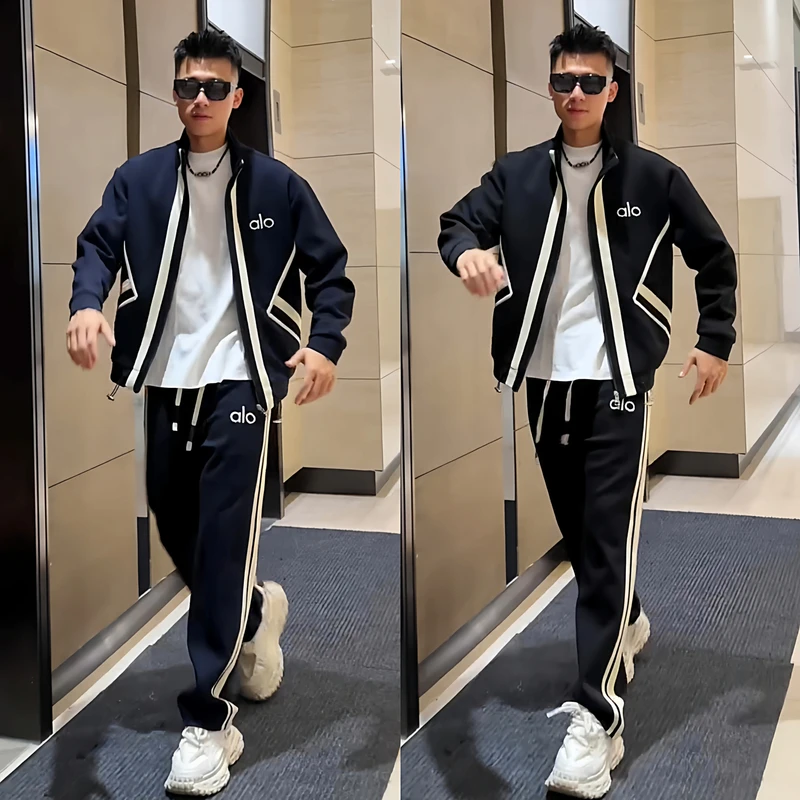 秋季新款轻奢痞帅休闲运动套装男潮流时尚宽松立领外套卫裤两件套