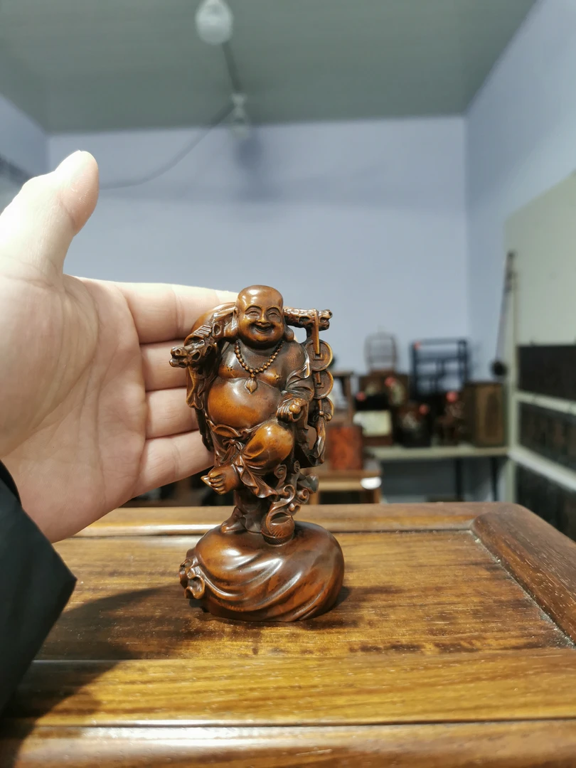 小叶黄杨大笑送财弥勒摆件