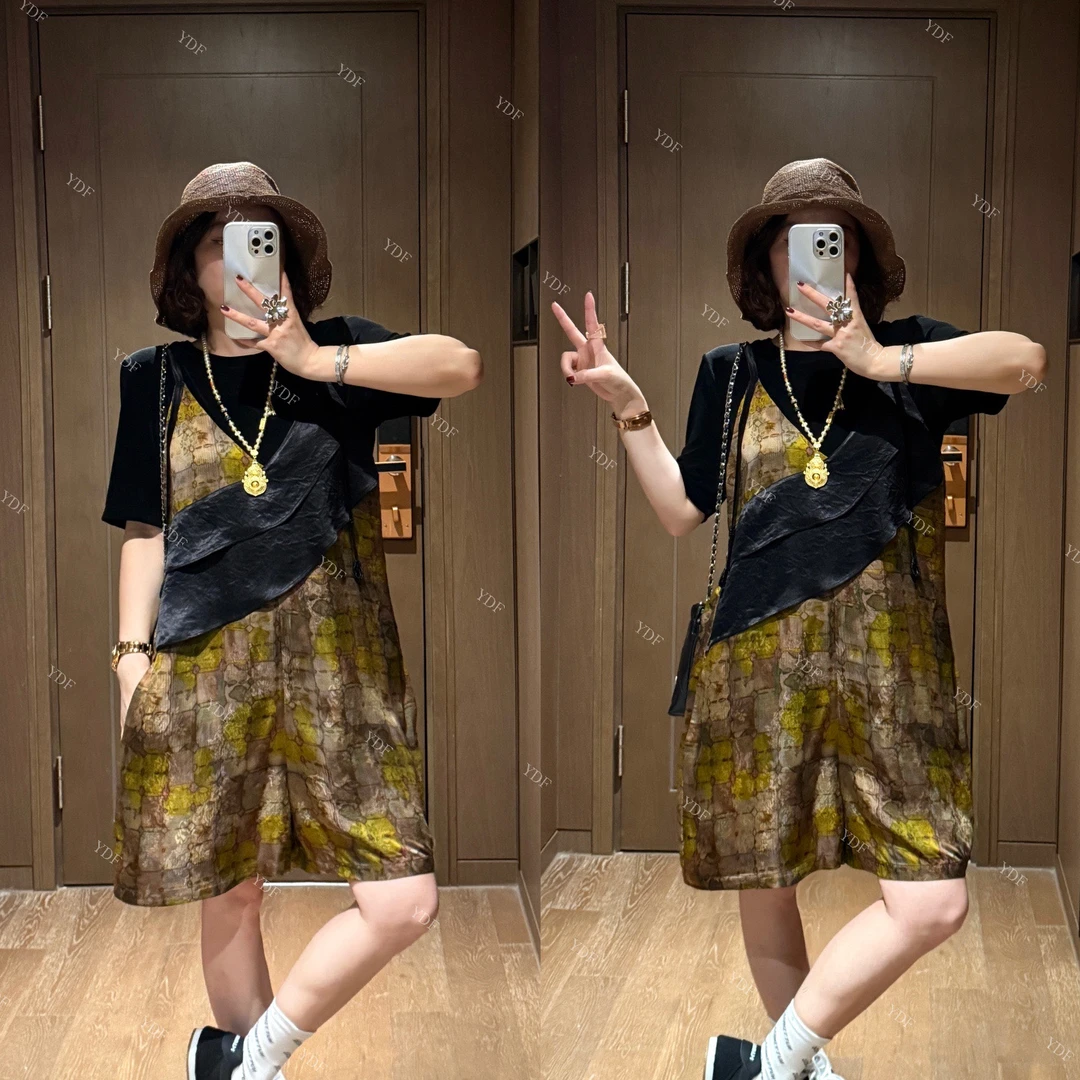 YDFSTUDIO小众【香颂假日】欧货高品重工设计感醋酸T恤+连体裤套装