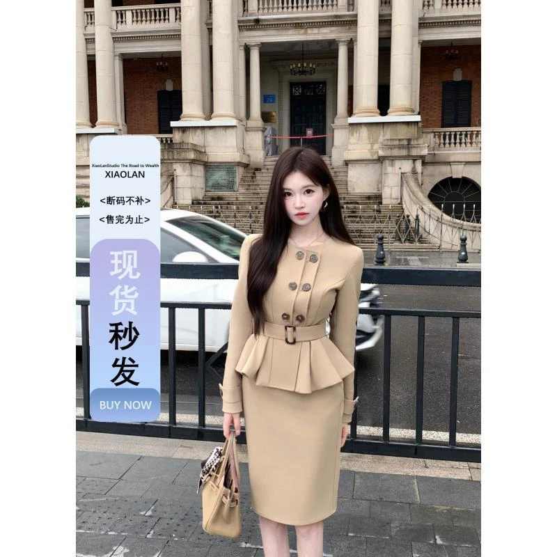 小岚同学「迷雾柏林」「原创」法式轻奢双排扣长袖风衣外套设计感套装