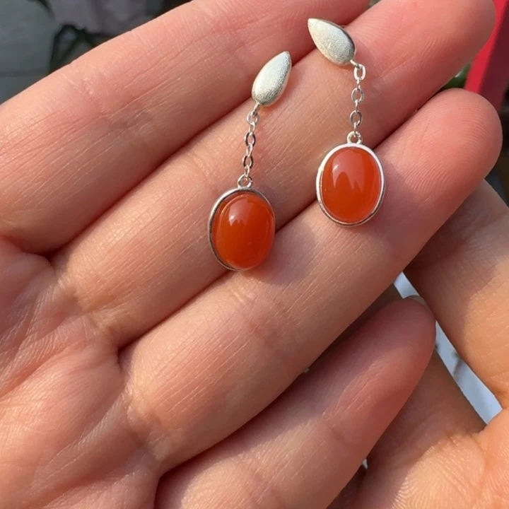 南红玛瑙银S925镶嵌耳饰南红耳饰多样性拍一发一