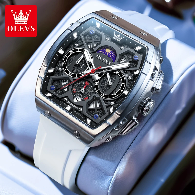 欧利时品牌酒桶手表新款时尚硅胶带夜光多功能石英防水男表2942