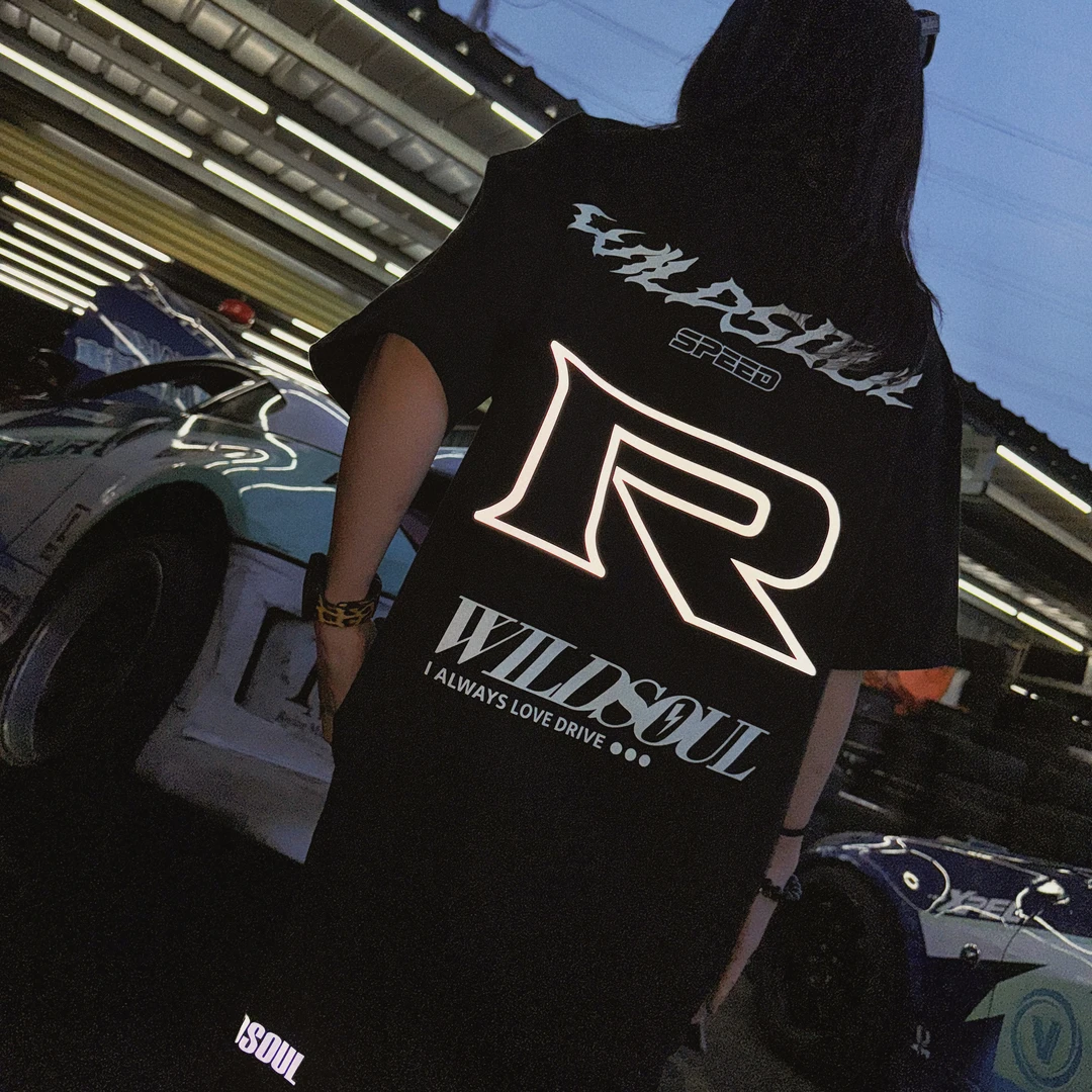 -反光夜光骑行机车改装车JDM汽车GTR潮流美式短袖t恤男半袖短袖