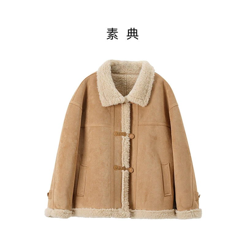 素典【麂皮风度】冬季短外套小个子通勤外套仿毛皮毛一体外套5696