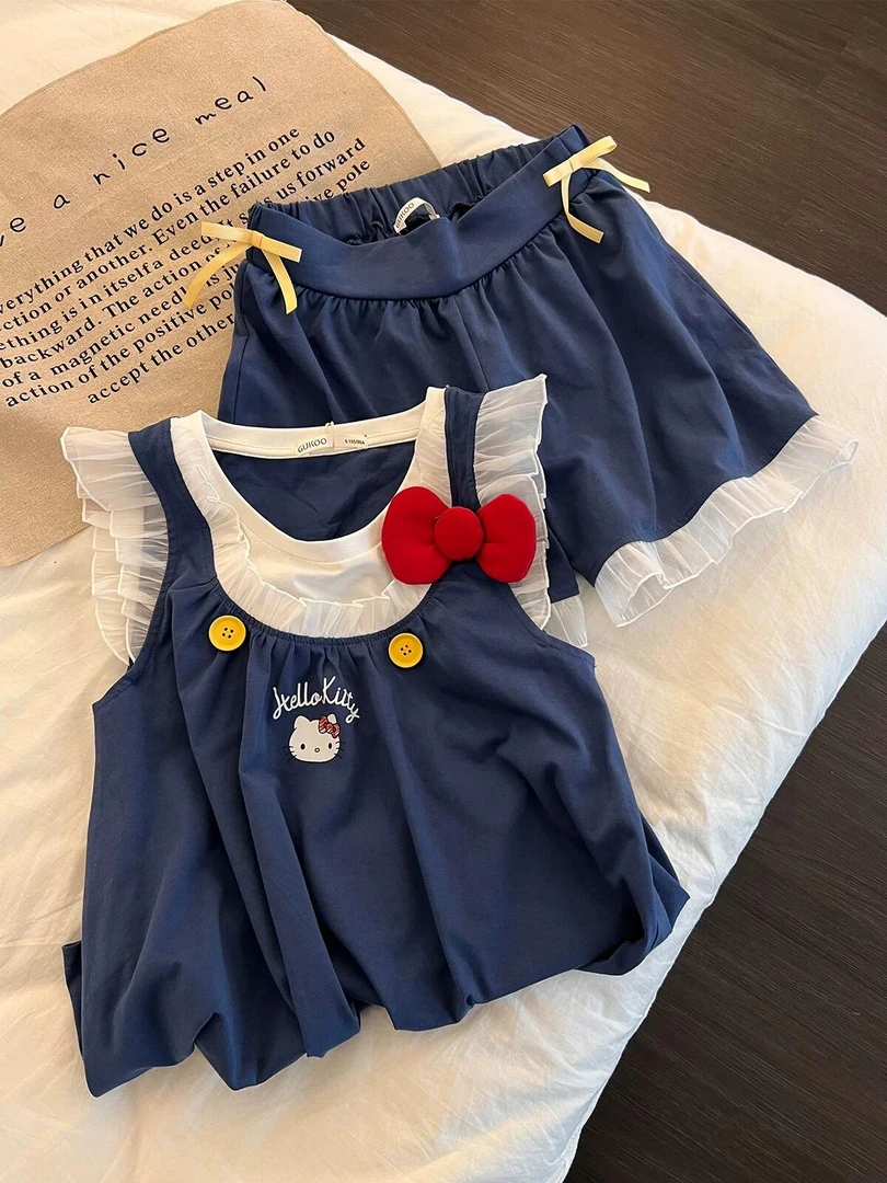可爱凯蒂猫甜美少女睡衣夏季宽松透气蝴蝶结甜妹学生可外穿家居服