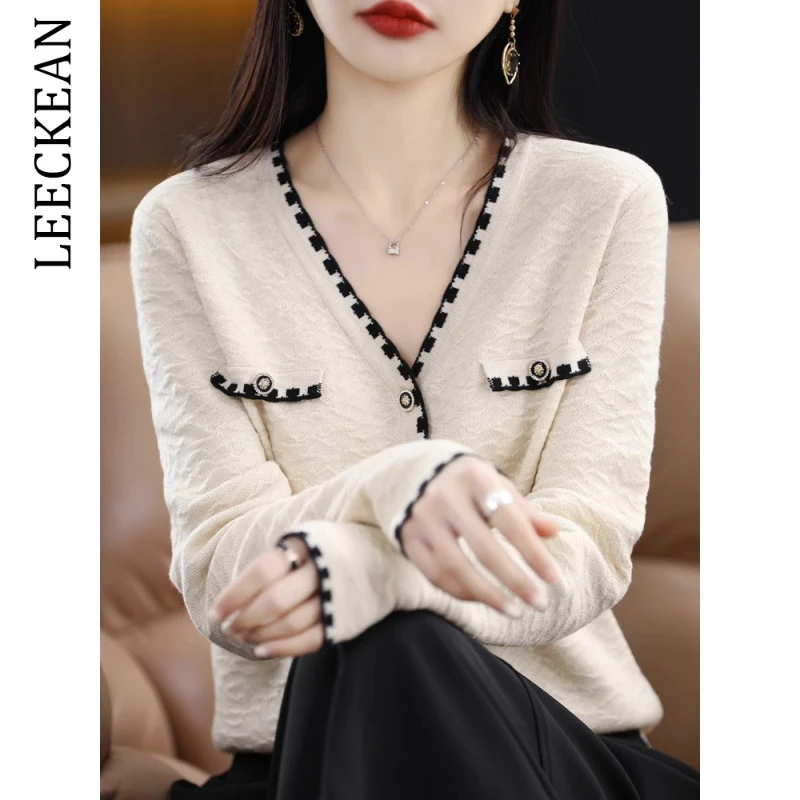 【尖货甄选】时尚气质v领针织开衫女2025秋季新款宽松显瘦长袖外套