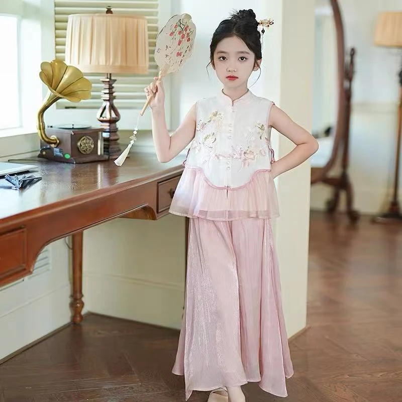 【137】-女童学院风套装夏季2025新款儿童服装卡通两件套