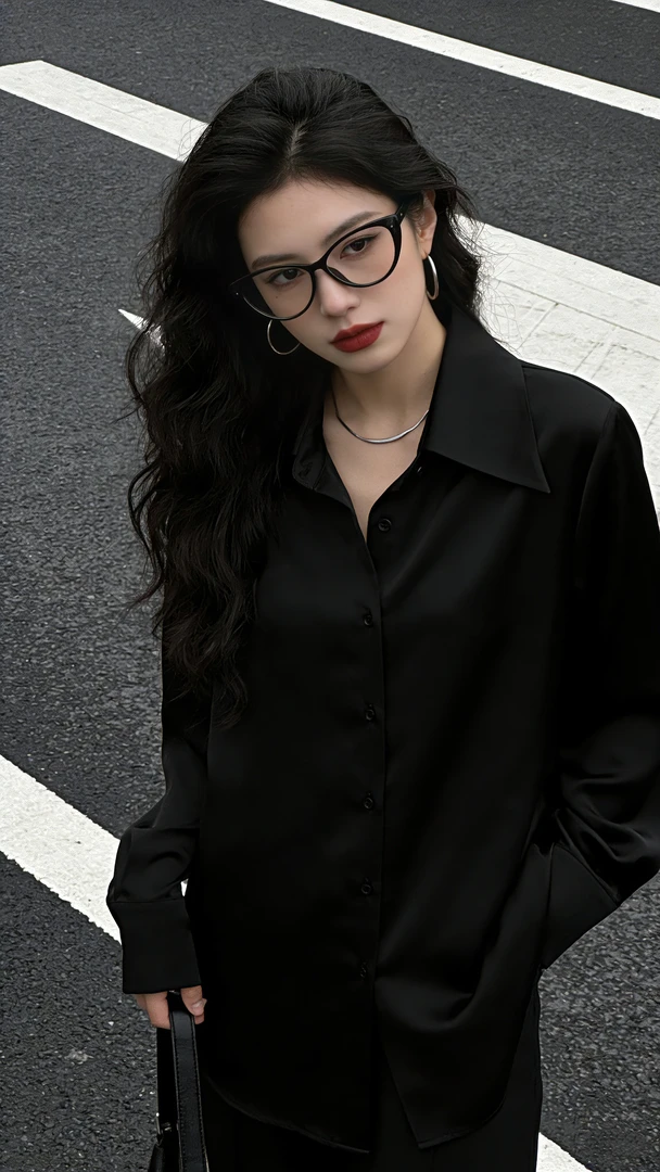 显瘦百搭松弛感长袖缎面衬衫2025春秋新款轻职风时尚通勤垂坠上衣