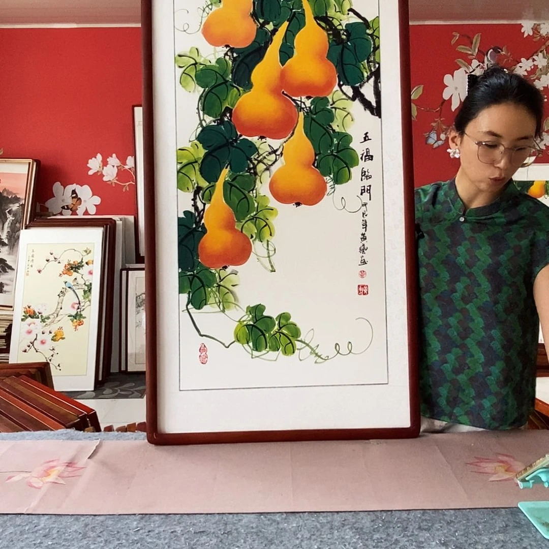 国画手写手绘带框包邮62✖️122国画作品