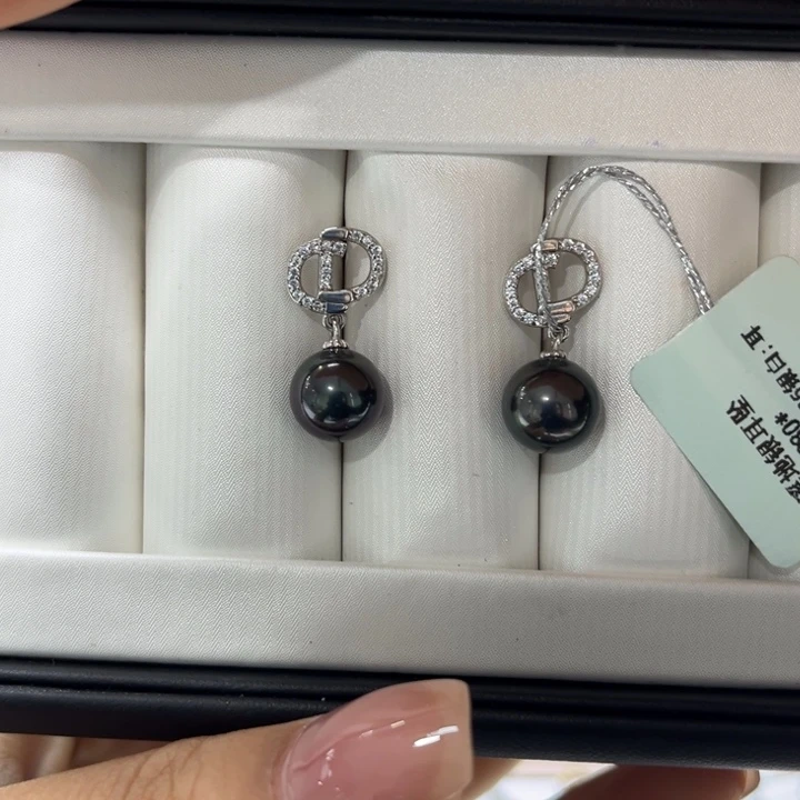 海水珍珠耳饰银S925镶嵌9-10mm