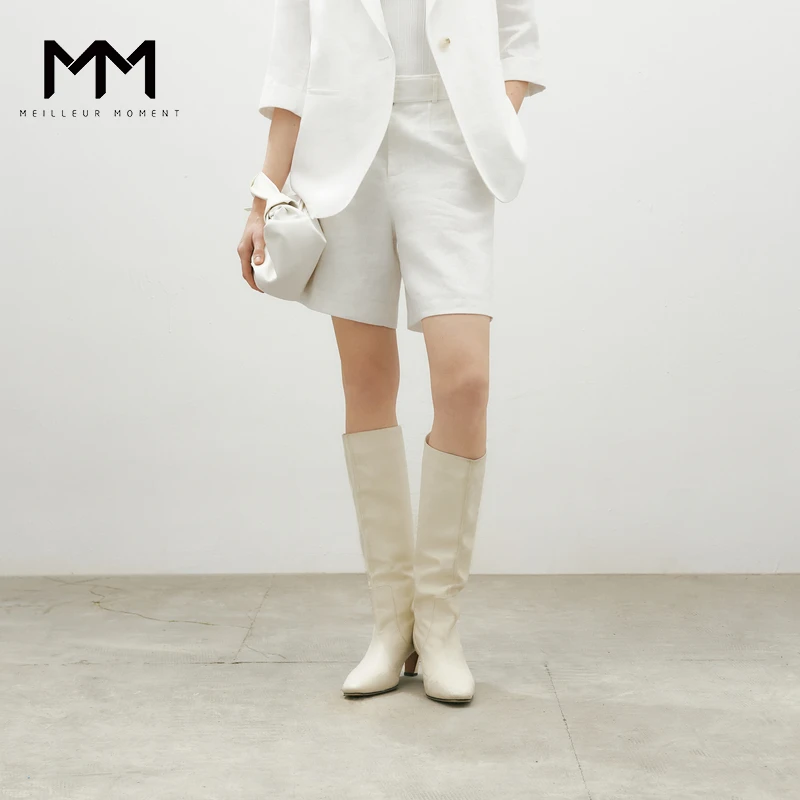 MM麦檬商场同款25夏新品白色亚麻百搭休闲裤5F4251591