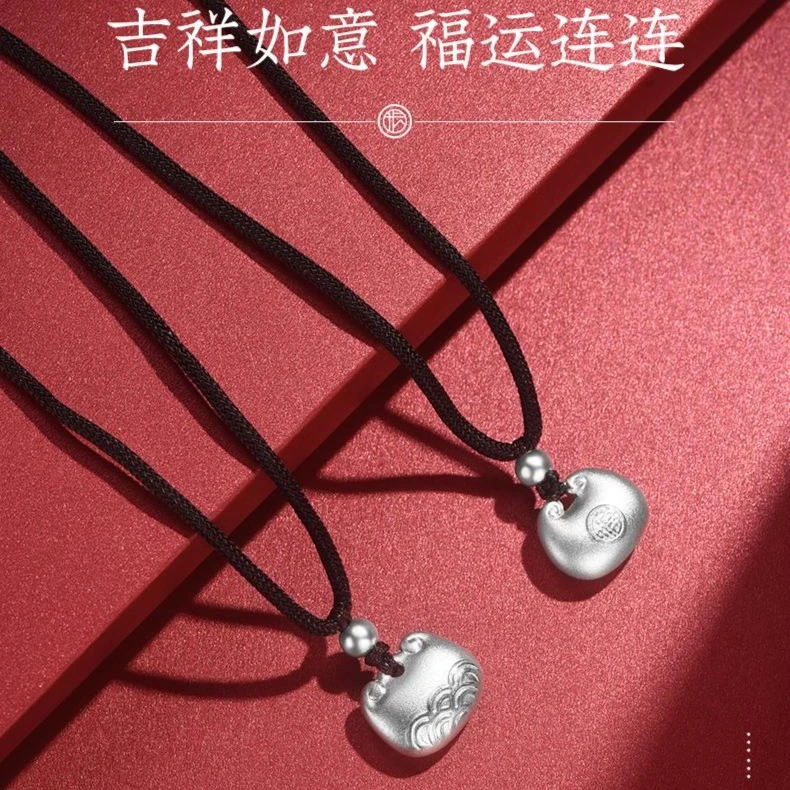吊坠足银 纯银999小胖福吊坠编绳银项链时尚百搭七夕情人节送女友