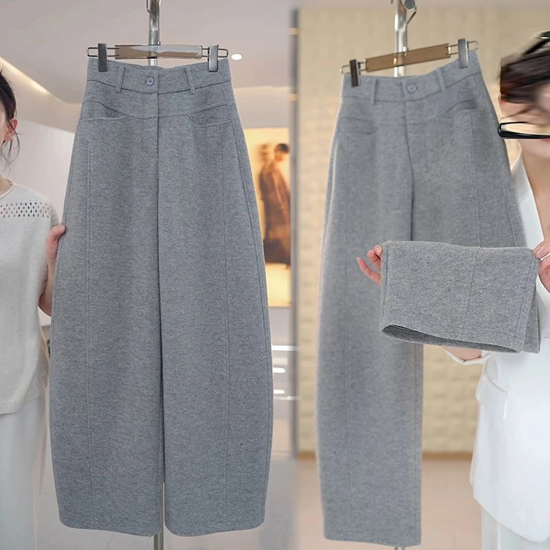 拉夏贝尔时尚百搭加厚弯刀裤女秋冬季2025新款高腰显瘦阔腿休闲裤