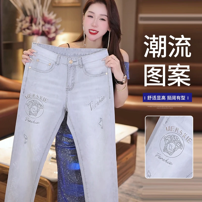 2025春夏新款原创高端烫钻男士牛仔裤高档修身直筒裤弹力时尚男款