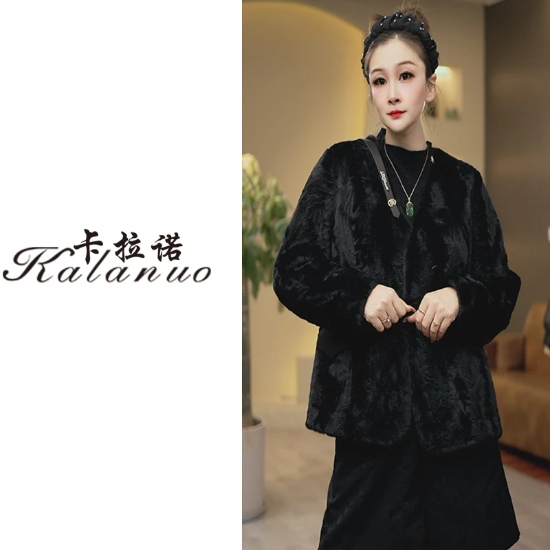 【卡拉诺】2024气质轻奢V领真皮油边小波卷短外套1292