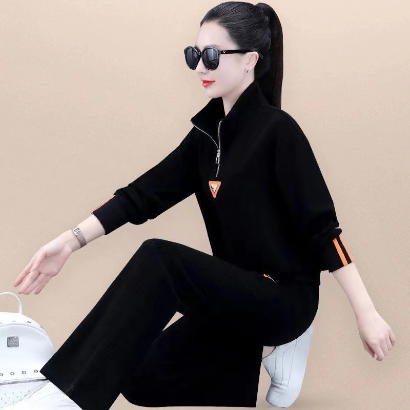 2026时尚套装女春秋立领阔腿裤洋气休闲运动服爆款气质卫衣两件套
