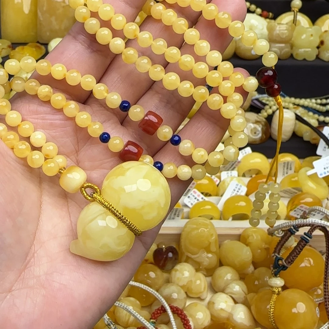 琥珀套链未镶嵌阳*蜜蜡葫芦项链