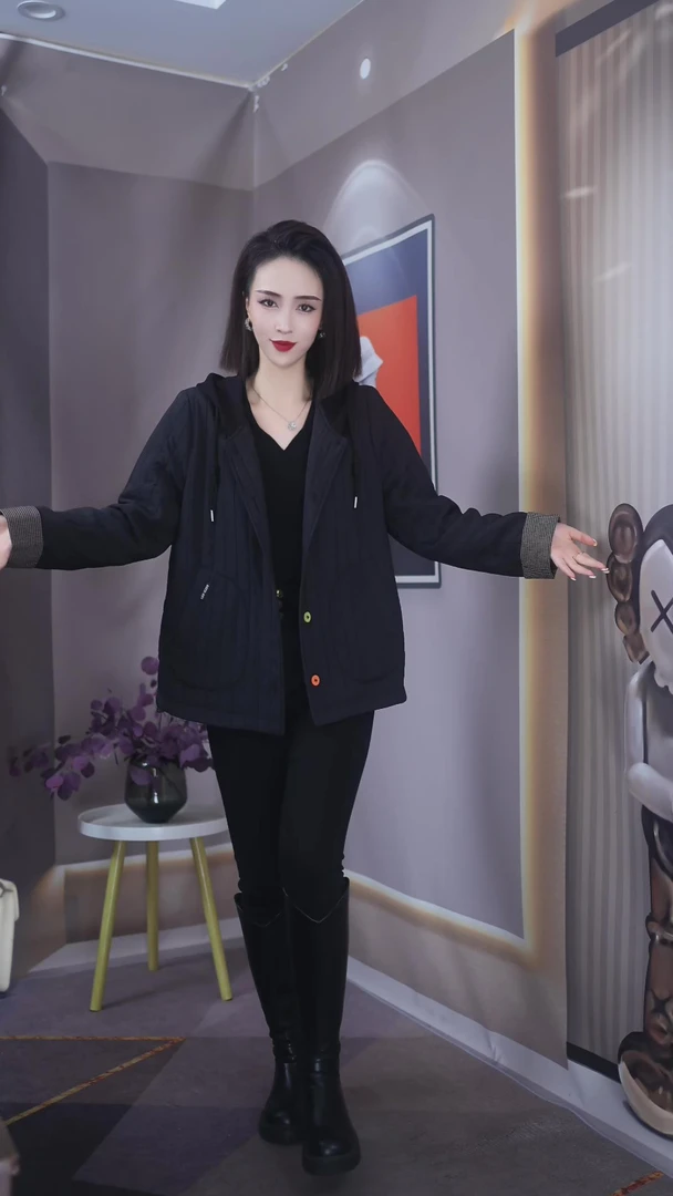 【上新定制】H.G355#女士新款减龄百搭黑色外套