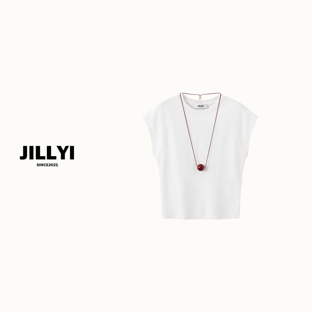 JILLYI南山店【香草牛奶】白色圆领纯色极简风百搭时尚T恤韩系简约