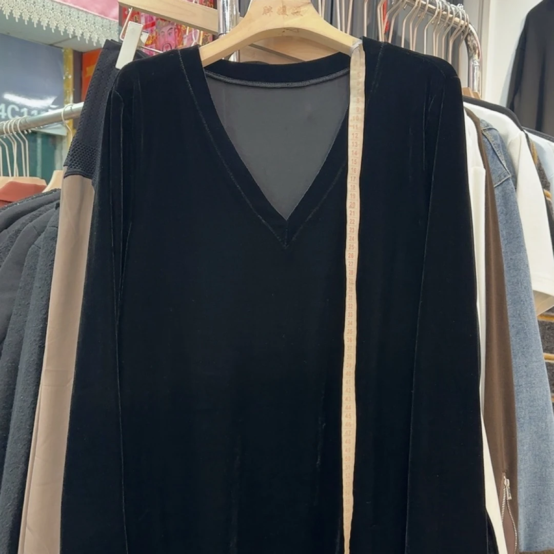 福利款厚料丝绒V领宽松型长袖T恤裙