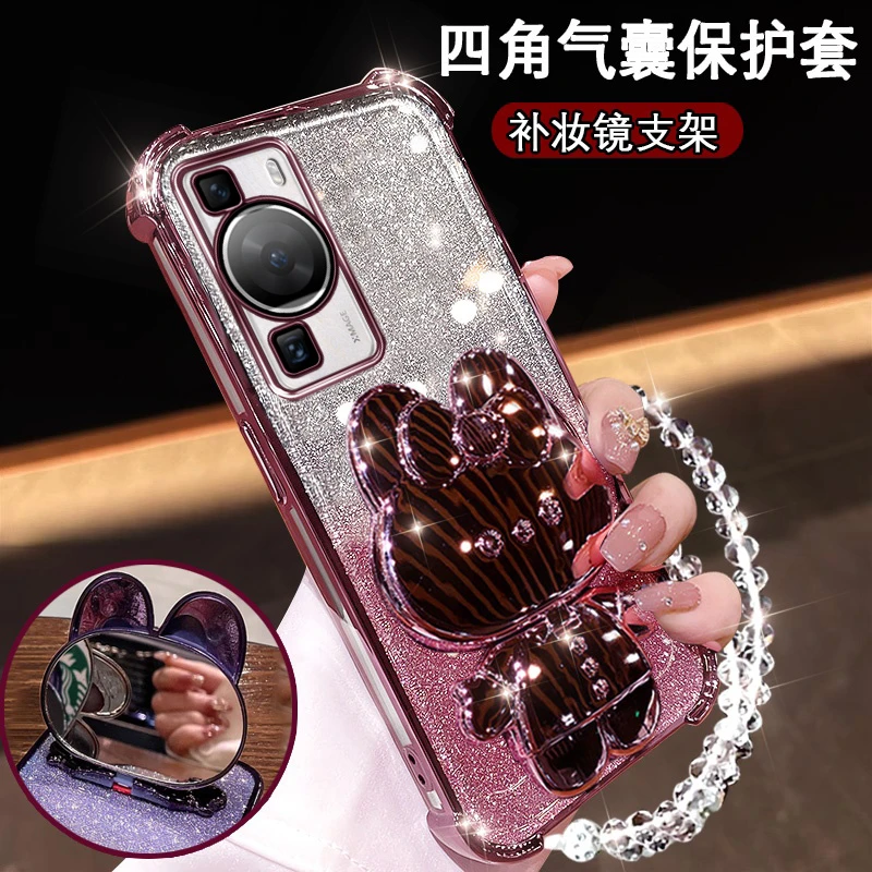 适用华为p60手机壳透明闪粉LNA-AL00四角气囊防摔创意可爱支架P6o