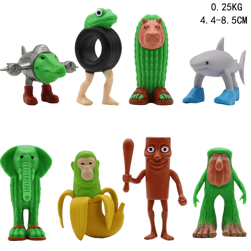 外国山海经公仔手办木棍人穿鞋鲨鱼香蕉猴大象轮胎蛙儿童玩具摆件