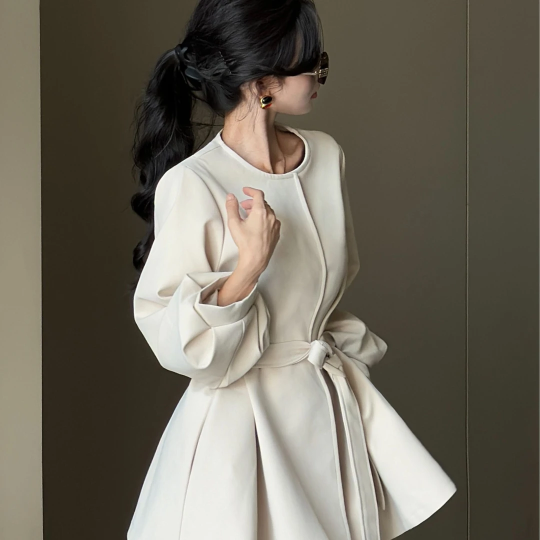 【温澜无暇】秋冬新款简约(知性)气质灯笼袖千金风收腰显瘦中长外套