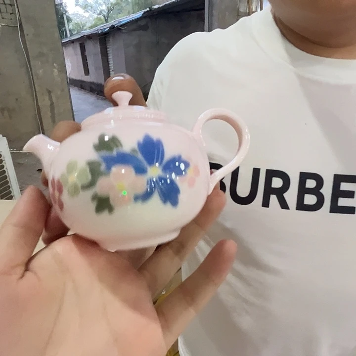 瓷片景德镇陶瓷红嘻嘻妈妈的花茶壶