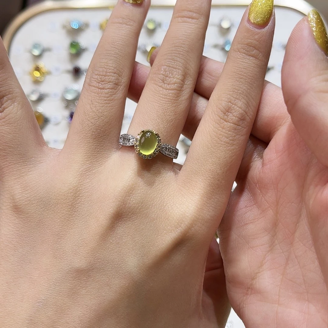 蛇纹石玉戒指银S925镶嵌